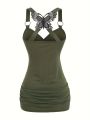 New European and American Women's Pleated Suspenders Butterfly Lace Cross Vest in Spring and Summer of 2024. 
