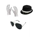 Michael Jackson Costume Accessories Set - Sequin Fedora Hat + Rhinestone Gloves + Aviator Sunglasses, Halloween Cosplay Party Dr.