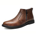 Autumn and Winter New High-Top Leather Shoes for Men, Zippered Leather Boots, Fashionable Versatile Business Casual Shoes, Men's Formal Shoes, Chelsea Boots.