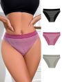 3Pcs Women's Striped Underpants Trendy Simple Triangle Briefs Comfortable Breathable Close Fitting Mid High Waist Underpants. 