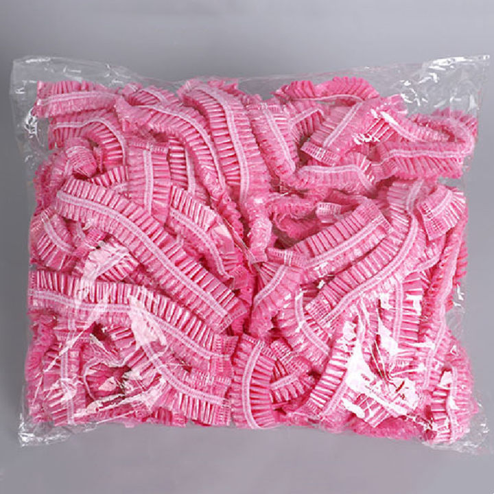 100pcs/set Disposable Shower Caps Plastic Waterproof Headgear Pink Spa