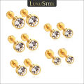 LUXUSTEEL Twist Back Round Cubic Zirconia Stud Earrings Stainless Steel Anti-allergy For Women Men 3mm to 7mm Christmas Party.