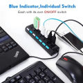 USB 2.0 HUB 7 Port Multiple Expander With ON/OFF Switch Multi USB Splitter HUB Adapter With LED Computer Accessories For Laptop. 