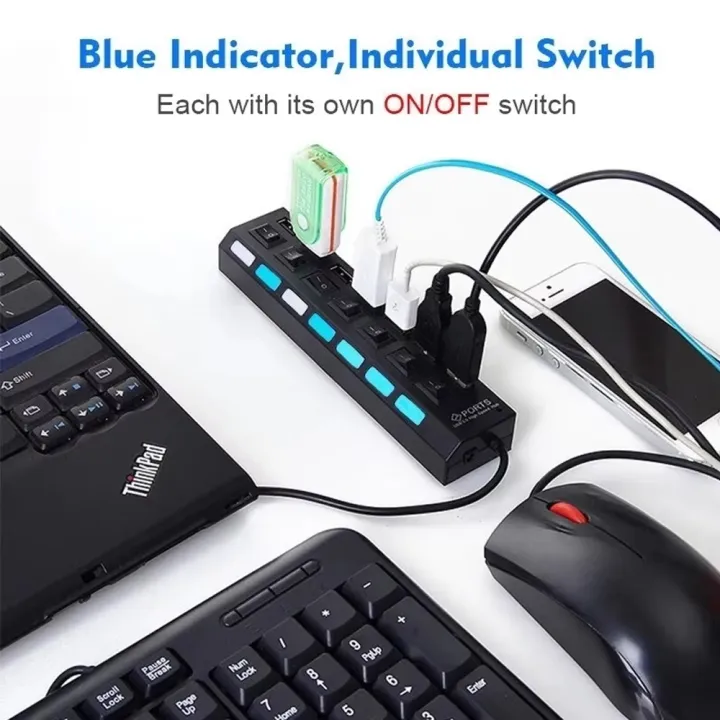 USB%202.0%20HUB%207%20Port%20Multiple%20Expander%20With%20ON/OFF%20Switch%20Multi%20USB%20Splitter%20HUB%20Adapter%20With%20LED%20Computer%20Accessories%20For%20Laptop%20-%20Image%203