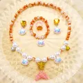 5pcs Girls Jewelry Sets Mermaid Pearl Necklace Bracelet Ring Earring Set Kids Toy Children Princess Dress Up Fashion Accessories. 