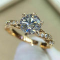 Huitan Classic 6 Claw Cubic Zirconia Rings for Women Luxury Gold Color Wedding Engagement Bands Eternity Lady Jewelry Wholesale.