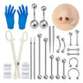 Body Piercing Kit Surgical Steel Threaded Taper Pin Needles Lip Nose Tongue Cartilage Eyebrow Navel Piercing Jewelry Tool Pliers. 