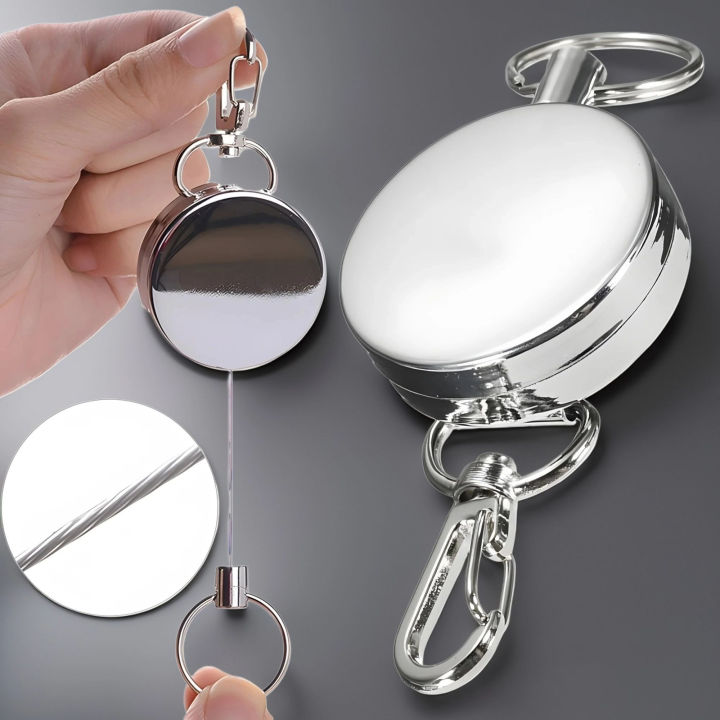 Recoil Buckle Keyring Holder - Resilience Steel Wire Rope, Retractable Spring Key Ring, Anti-Lost Outdoor Accessory
