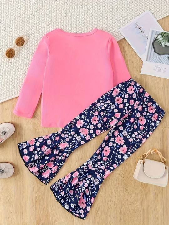 Spring%20Autumn%20Baby%20Girl's%20Collared%20Long%20Sleeve%20Top%20with%20Letter%20Print%20And%20Random%20Flower%20Long%20Pants%20Casual%20Two-Piece%20Set%20-%20Image%203