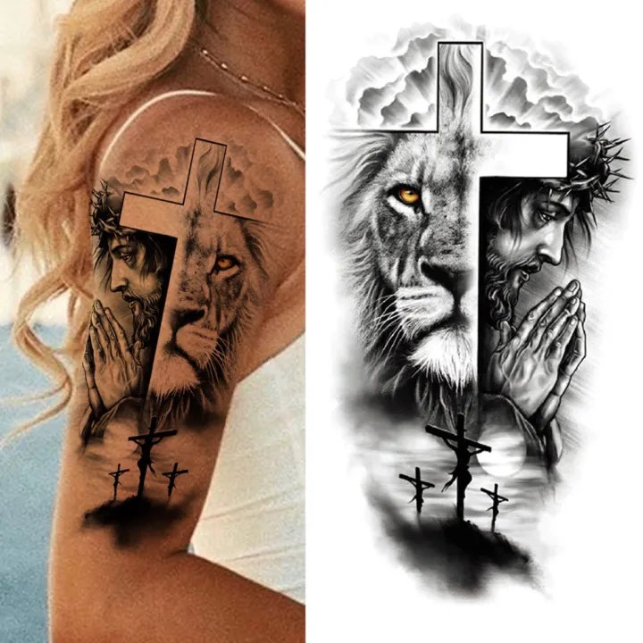 1%20Sheet%20Lion%20Cross%20Tattoo%20Sticker%20Waterproof%20Lasting%20Temporary%20Tattoo%20-%20Image%206