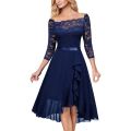 Evening Formal Dresses For Women Dark Blue Summer Dress Lace Irregular Large Skirt Wedding Guest Women Blouses Dressy Robe Femme. 