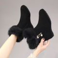 2025 Winter New Style Thickened Platform Snow Boots for Women Fleece-Decorated, Dual-Purpose (Commute & Casual) Warm Ankle Boots.