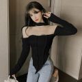Off Shoulder  Long Sleeve Top Tee Shirt Femme Y2K Clothes Green Tops Mujer T-shirt Black Sexy Funny T Shirts Women Cropped. 