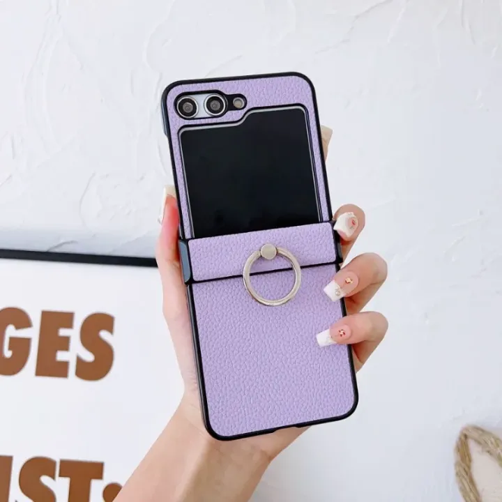 Litchi%20Patterned%20Leather%20Phone%20Case%20for%20%20%20Z%20Flip%207%206%205%204%203%20Flip6%20Flip5%20Flip4%20Flip7%205G%20Ring%20Holder%20Shockproof%20Cover%20-%20Image%202