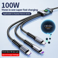 New luminescent 100W transparent three in one super fast charging data cable suitable for Android, Huawei, and Apple phone data. 