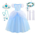 2026 Classic Cendrillon Costume Deluxe Lace Dress Birthday Party Role Play Princess Pretend Fairy Tale Grace Ball Gown for Kids.