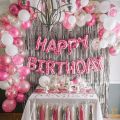 pack of 50 Pcs Happy Birthday Decoration Kit Combo For Boys Girls / Husband Wife / Brother Sister/ Father Mother / friend - Happy Birthday Pink polka dot Letters , Silver Curtains , Pink & White Theme Confetti Foil Balloons. 
