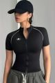 Ladies' fashionable sports style slim fit zipper short sleeved top. 