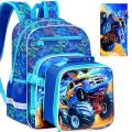 Bookbag for Kids Boys, 3PCS Backpack Set with Clip-On Lunch Box, Truck School Bag for Elementary Preschool Toddler.