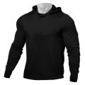 Plain Mens Hooded Running T-shirts Autumn Cotton Fitness Long Sleeve Hoodies Breathable Workout Gym Clothing Sports Muscle Shirt.