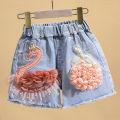 Baby Girl's Summer Cotton Denim Shorts Pants Toddler Kids Cute Swan Flower Soft Jeans for Teenager Girls Children Clothing. 