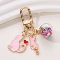 Cartoon Enamel Shark Jellyfish Mermaid Keychain Cat Glass Beads Ball Key Ring For School Bag Accessories Headphone Cover Gifts. 