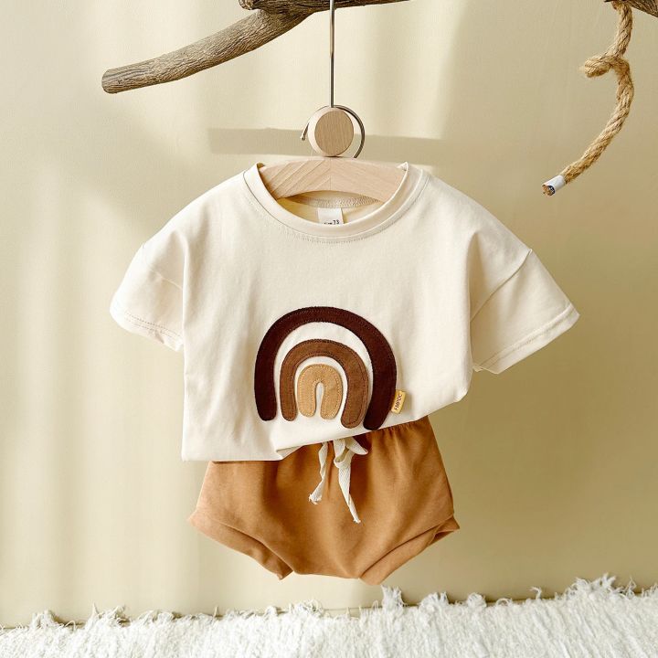 Infant%20Suit%20Baby%20Boy%20Clothes%20Girls%20Set%20Summer%202Pcs%20Newborn%20Baby%20Clothing%20Leisure%20Vacation%20Rainbow%20Patchwork%20T-shirt+Beach%20Shorts%20-%20Image%205