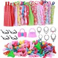 32 pcs Random Doll Clothes and Accessories, 10pcs Fashion Dresses 22pcs Shoes, Glasses, Necklaces, Handbag for Barbie Doll. 