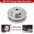 60 Teeth GT2 Timing Pulley Shaft Hole 5mm Aluminum GT2 Timing Pulley 5mm Bore 60 Tooth 6mm Wide Timing Belt For CNC 3D Printer Gear Motor Parts Puli. 