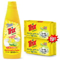 (Buy 1 Get 2 Free) Trix Dishwashing Liquid 500ml + Dishwashing Bar 2x75gm, Lemon Fragrance for Scratch-Free Sparkling Clean Dishes, removes grease stains with power-rich thick foam. 
