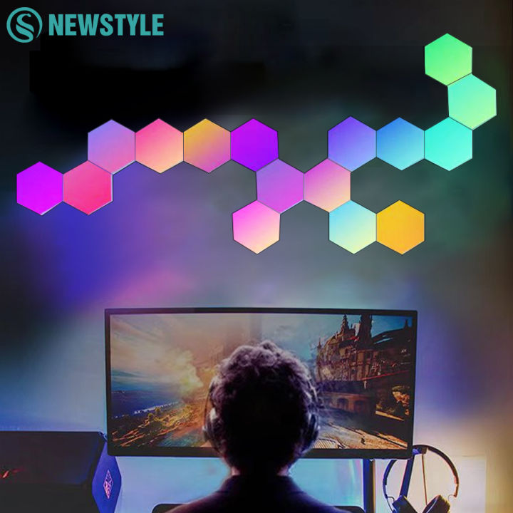 RGB Hexagonal Quantum Lamp LED Smart Wall Light Panels APP Remote ...