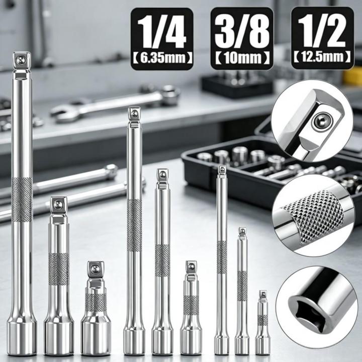 1/4" 3/8" 1/2" Drive Extension Set Socket Ratchet Wrench Extension Bar,50/100/150/250mm Ratchet Wrench Socket Extender Hand Tool
