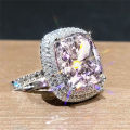 Huitan Personality Big Pink Cubic Zirconia Wedding Rings for Women Romantic Bridal Marriage Ceremony Party Rings Fashion Jewelry.