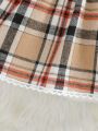 Baby girl's new fashionable plaid patchwork groove lace design bow dress and headband. 