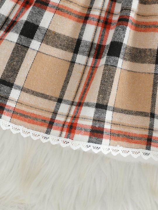 Baby%20girl's%20new%20fashionable%20plaid%20patchwork%20groove%20lace%20design%20bow%20dress%20and%20headband%20-%20Image%206