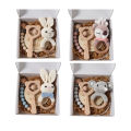 4pcs Newborn Set - Baby crochet rattle Pacifier Clip, Teether, - bunny teether elephant toy photography background set.