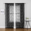 1pc Black Lace Floral Botanical Aesthetic Curtains For Partition Curtains For Living Room And Bedroom, Finished Bay Window. 