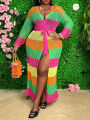 Plus Size Transparent Crochet Cardigan Dress Women's Summer Fashion Beach Cover-Up Holiday Seaside Attire Vacation Wear. 