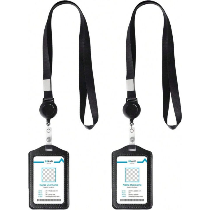 Lanyards For Id Badges Black Lanyards For Cruise Ship Cards Lanyard With Leather Id Holder (2Pcs)