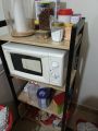 Microwave oven rack with wooden top Wrought iron. 