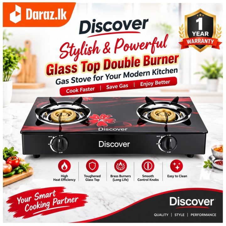High Grade Tempered Glass Top Gas Cooker Double Burner
