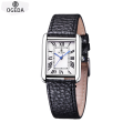 OGEDA Waterproof Couple Watches Casual Fashion Quartz Stainless Steel Leather Strap Square Dial Men's And Women's Lover Watch.