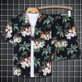 Hawaii Short-sleeved Flower Shirts and Shorts Set for Men and Women Loose Beach Vacation Wear Summer Thin Couples Clothing.