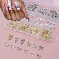 96/50Pcs 3D Bowknot/Ribbon Metal Nail Art Charms Sliver/Gold Alloy Bows Nails Rhinestones Decor Luxury DIY Manicure Accessories.