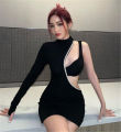 Sexy maxi mini dresses Korean-style fashion women one-shoulder hollow out European and American hot girl. 