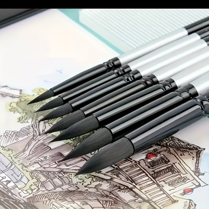 7Pcs%20Squirrel%20Hair%20Brush%20Set%20-%20Round/Pointed%20Tips%20for%20Gouache/H2O%20%7C%20Beginner%20Artist%20Kit%20W/Wood%20Handle%20(No%20Shed)%20-%20Image%202