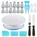 24-Piece Cake Decorating Set- Non-Slip Turntable with 12 Piping Tips,Scrapers&Tools for Professional Baking Tools Piping Nozzles.
