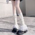 Ruffled Design Knitted Leg Warmer Lace Trim Bow Tiered Lace Lolita Socks Warm Knitted Fabric T-shaped Lace Socks Japanese Style.