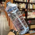 2000ml Gradient Frosted Water Bottle With Handle Outdoor Portable Straw Cup. 