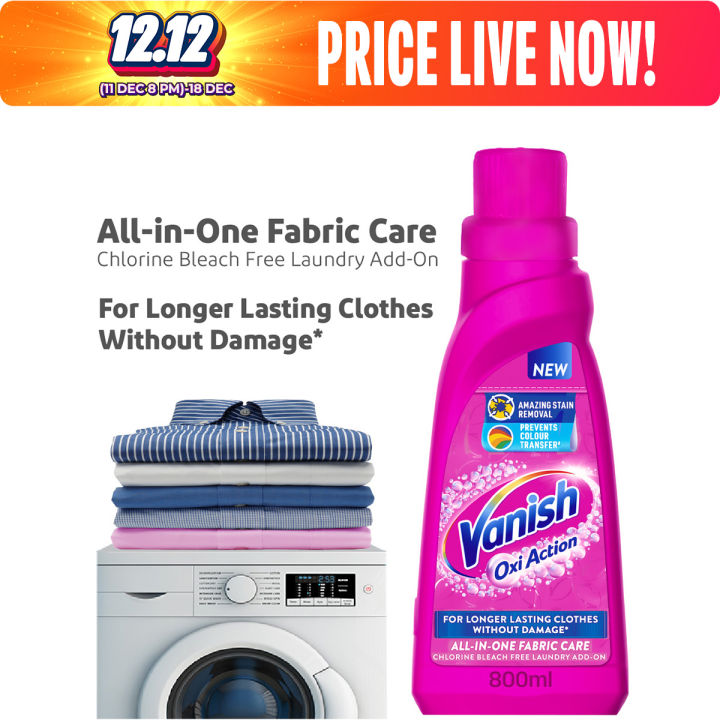 Vanish All in One Liquid Detergent Booster - 800 ml, Removes Stains, Whitens Whites and Brightens Colors